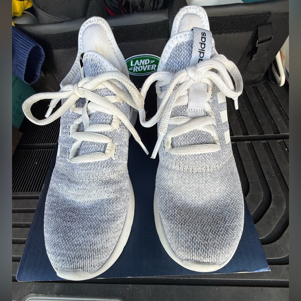 adidas White and Gray Knit Low-Top Sneakers